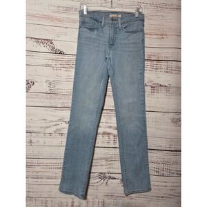 Levis 314 Shaping Straight Jeans Light Wash Denim Womens 27 Stretch Blue